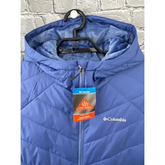 Columbia 2X Heavenly Long Hooded Jacket Omni-Heat Blue Puffer - Picture 2 of 13